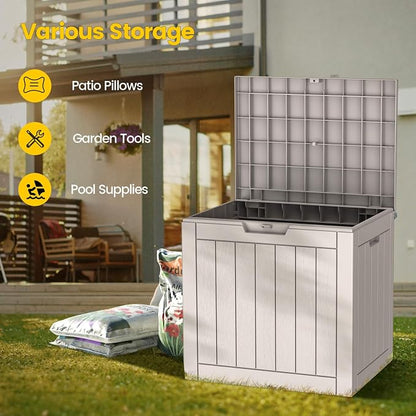 Zapdos 31 Gallon Outdoor Storage Box Deck Box for Indoor and Outdoor Use, Waterproof Resin Storage Bin for Package Delivery Patio Cushions Gardening Tools, Lockable, UV Resistant, Grey