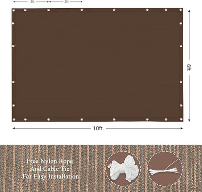 90% Outdoor Sun Shade Cloth, 6' x 10', Pergola, Deck, and Backyard Patio Sunshade with UV Protection, Heat Resistant HDPE Material, Reinforced Grommets (6x10 FT, Brown)