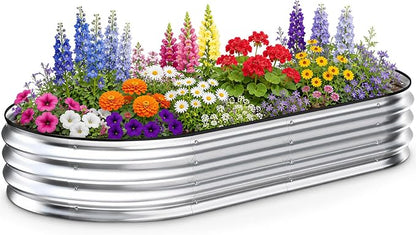 NEWBULIG Galvanized Raised Garden Bed Outdoor, 6x3x1ft Metal Planter Box for Vegetables Flowers Herbs, Heavy-Duty Oval Raised Flower Bed for Gardening, Open Bottom, Easy Assembly, Safe Edges