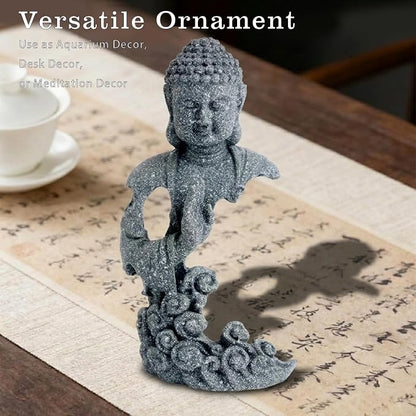 LIYAOLI Sandstone Buddha Statue for Fish Tank Decorations, Aquarium Decor with Auspicious Cloud, Betta Fish Tank Accessories, Zen Monk Sculpture for Home Office Feng Shui, Good Luck Wealth