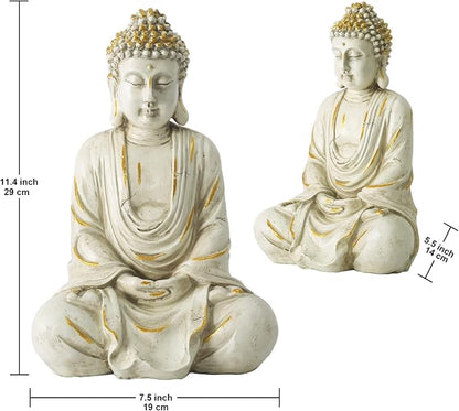 Goodeco 11.4 Meditating Zen Buddha Statue Figurine Sculpture - Indoor/Outdoor Decor for Home,Garden,Polyresin (White)