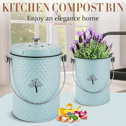 AOSION Countertop Kitchen Odorless Compost Bin with Removable Inner Bucket | 1 Gallon Composter Container,Includes 50 Compost Bags,2 Carbon Filters,Compost Bucket, ideal for food scraps,coffee grounds
