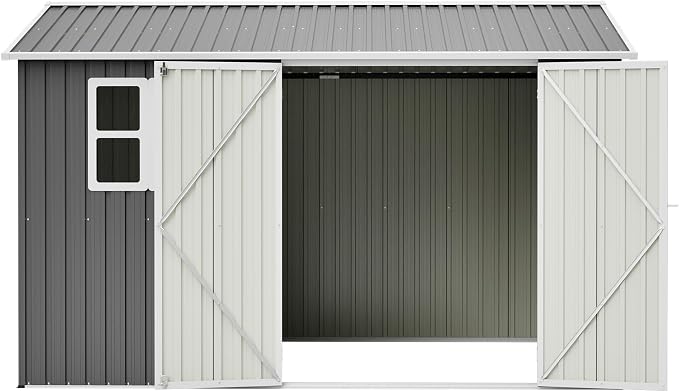 YOPTO 10x8 FT Large Outdoor Storage Shed with Window, 2 Lockable Doors & Sloped Roof, Heavy Duty Metal Tool Shed for Garden, Patio, Backyard, Lawn, Dark Gray