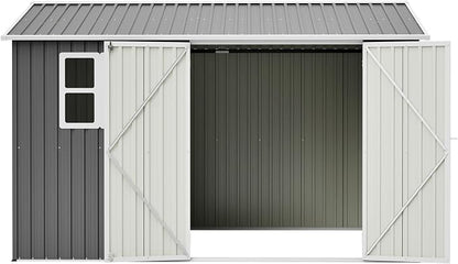YOPTO 10x8 FT Large Outdoor Storage Shed with Window, 2 Lockable Doors & Sloped Roof, Heavy Duty Metal Tool Shed for Garden, Patio, Backyard, Lawn, Dark Gray