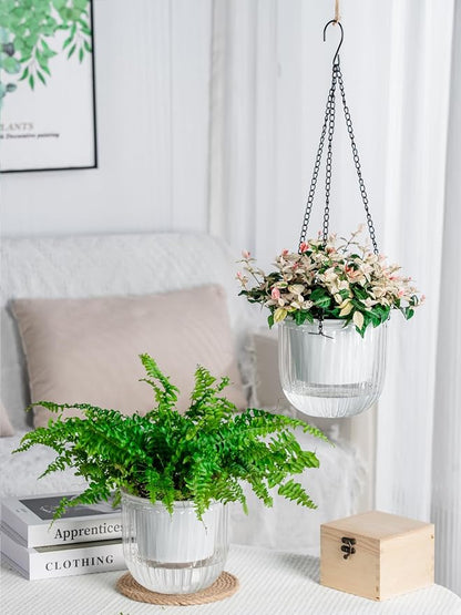Josteve 6.5 Inch 2 Pcs Self Watering Hanging Planter Indoor Plant Pots Drainage Holes, Outdoor Hanging Planters Flower Pot Basket, Visible Water Level, Plant Hanger Home Decor, Gardening