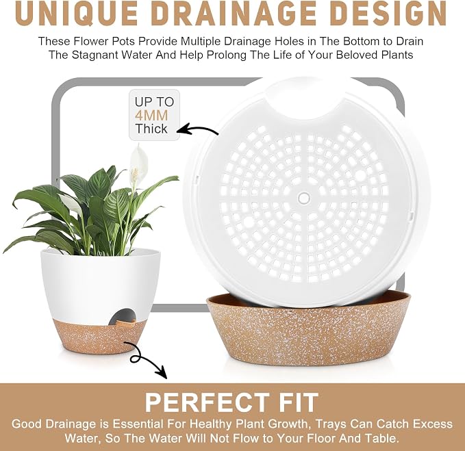 YNNICO 12" 10" 9" Large Self Watering Plant Pots, 3 Pack Flower Pots Planters with Multi Mesh Drainage Holes for Indoor Outdoor Garden Plants and Flowers
