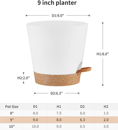 FaithLand 2-Pack 9 Inch Planter Pots for Indoor Outdoor Plants, Self Watering Flower Pots with Deep Reservoir, White with Terracotta …