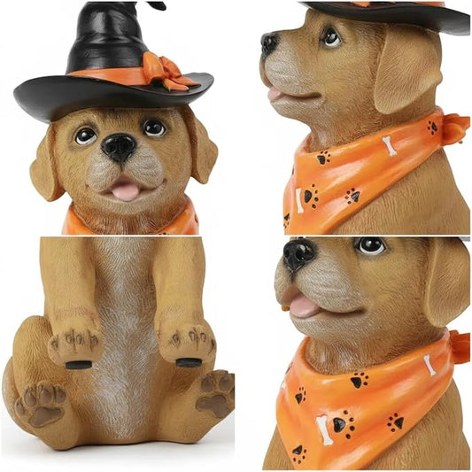 Holiday Decorations Indoor Dog Statue - Halloween Decor Figurine for Outdoor Indoor Mysterious Christmas Tabletop Puppy Sculpture Witch hat, Spooky Gifts Ghost Garden Decorations Rottweiler 5x7x13INCH