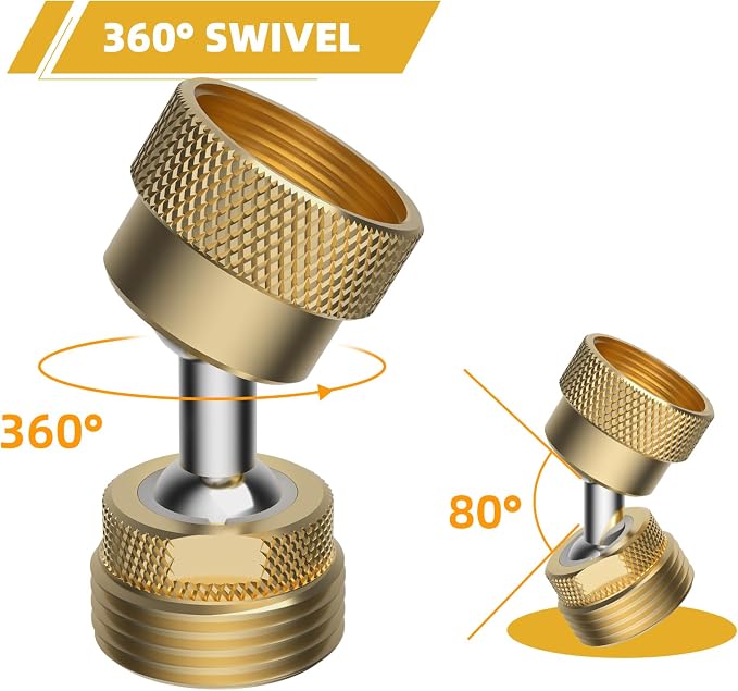 2 Pack All-Metal Garden Hose Adapter, Swivel 3/4" GHT Hose Protector, Brass | Male Female Thread, Flexible Pipe Kink Protector, Dual Rotation, Female to Male, Outdoor Faucet Compatible