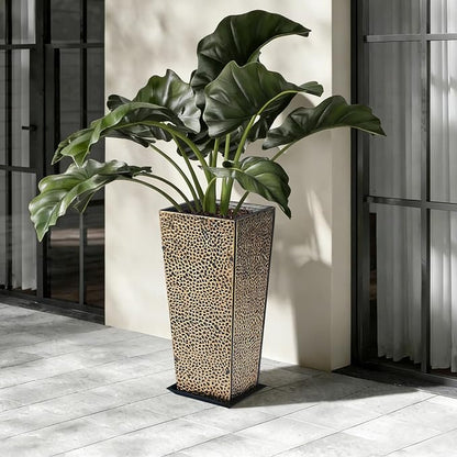 BAYN 2-Pack 24" Tall Metal Planter – Hand-Hammered Textured Large Copper Flower Pots Box with Saucer for Outdoor&Indoor, Garden, Porch, Patio, Yard with Pre-Drilled Drainage Holes