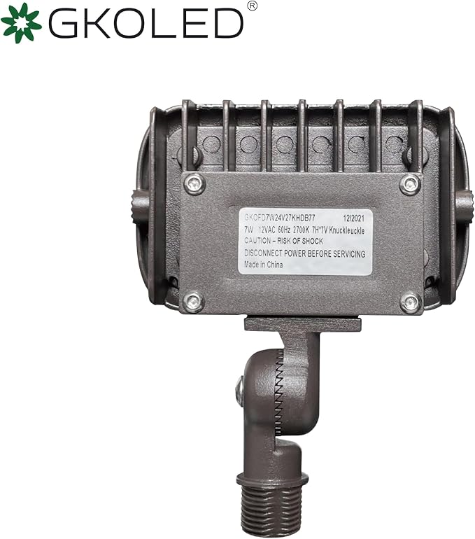 GKOLED 7W Outdoor LED Low Voltage Landscape Lighting Flood Light, 2700K, 550Lumen, 9-15V AC/DC, 1/2" Adjustable Knuckle Mount
