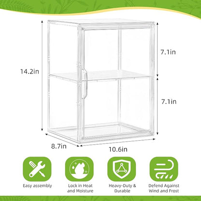 Mini Greenhouse Indoor with Magnetic Door, L-2tier-1pcs | Strong Heat & Moisture Retention, Blocks Wind & Frost, Adjustable Shelf Height, Magnetic Door, Tool-Free Easy Assembly