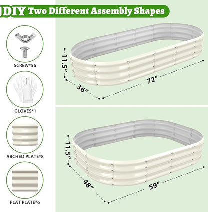 TBMLC Oval Galvanized Planter Box, Metal Raised Garden Bed - 0.8MM Thick- Ideal for Outdoor Gardening and Planting of Vegetables Flowers Fruits Succulent Plants and Others (White, 6X3X1 FT)