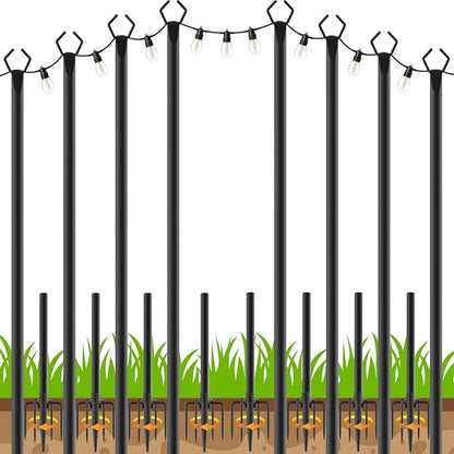 AHRLHR 8 Pack String Light Poles, Outdoor String Light Pole 10 ft Forked Metal Light Pole with Adjustable Outdoor Light Stand, Deck, Backyard, Garden, Wedding, Rustproof and Sturdy with Hooks.