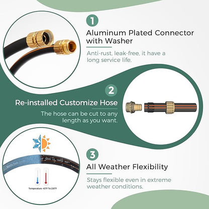 Giraffe Tools Garden Hose 5/8" Custom Length, No Kink, Flexible, Leakproof Water Hose, 600 Burst PSI, 100ft Male Female Fittings,Black Orange
