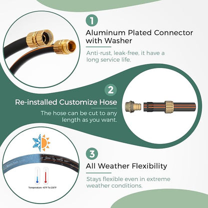Giraffe Tools Garden Hose 5/8" Custom Length, No Kink, Flexible, Leakproof Water Hose, 600 Burst PSI, 4ft Male Female Fittings,Black Orange