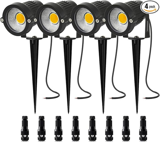 Low Voltage Landscape Lighting with Connectors Spotlights Outdoor Landscape Lights LED Garden Spot Lights 5W 500LM 12V 24V IP66 Waterproof for Garden Pathway Yard Walls Trees Flags(4 Pack)
