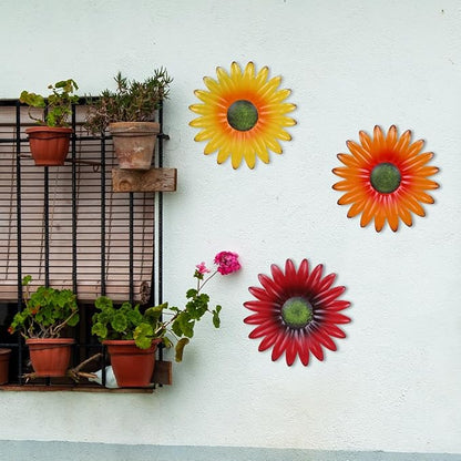 hogardeck Metal Flower Wall Decor for Indoor Outdoor, Kitchen Decor Floral Metal Wall Art, Wall Decor for Bathroom, Living Room, Porch, Garden, Yard, Backyard （3 Pcs 9'' ）