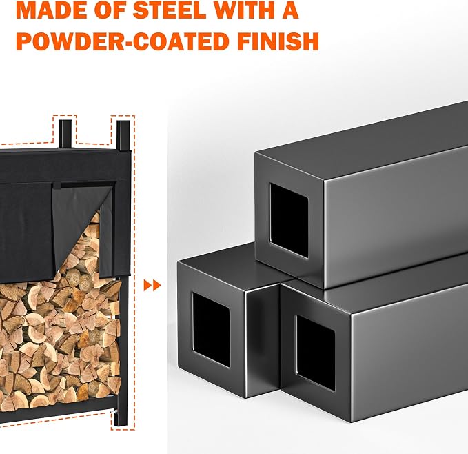 Ultrawall 4ft Heavy Duty Firewood Rack with Waterproof Cover, Freestanding Wood Log Holders for Firewood, Indoor/Outdoor Wood Storage Rack