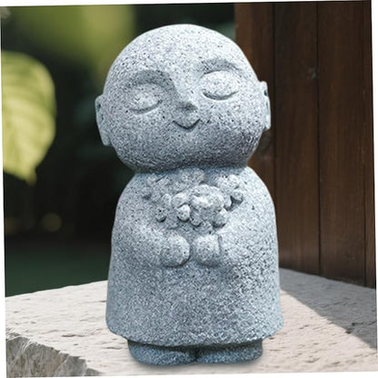 Buddha Statue Indoor, Jizo Monk Praying Small Buddha Statue Holding Flowers, Zen Desk Decor for Home Office, Japanese Garden, Small