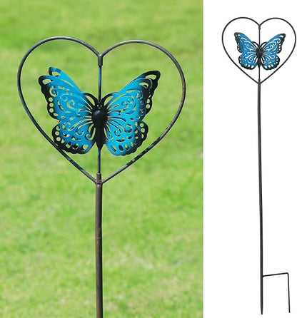 Decorative garden stakes,rotating butterfly garden stake,cemetery decor | vintage blue metal garden decor;perfect for flower pots, outdoor gardens, lawns and garden decor for outside