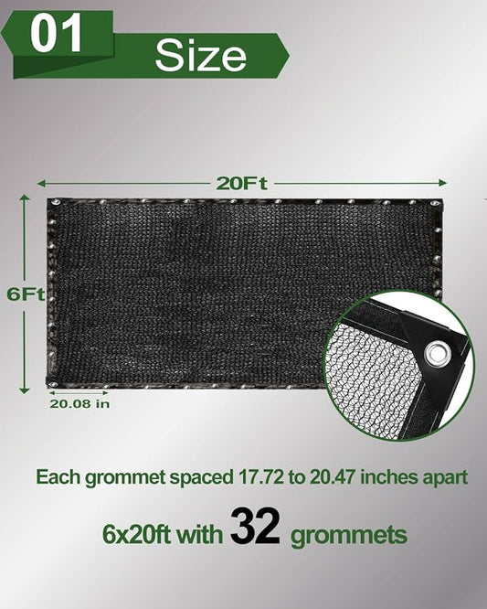 vensovo 30% Sunblock Shade Cloth Net Black Resistant - 6x20 Ft Garden Shade Mesh for Plant Cover, Greenhouse, Chicken Coop, Kennels, Tomatoes Plants