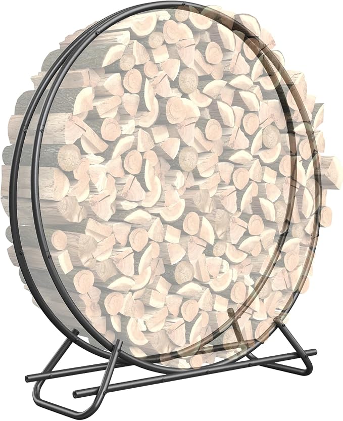 48 Inch Metal Pipe Firewood Rack Circle - Black Steel Log Holder for Indoor and Outdoor Use,Firewood Storage Organizer for Fireplace, Patio, or Backyard (4 FT Diameter Rack)