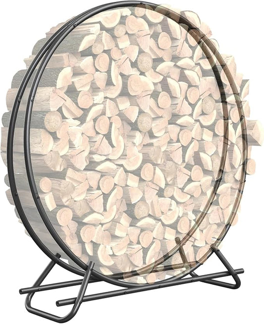 48 Inch Metal Pipe Firewood Rack Circle - Black Steel Log Holder for Indoor and Outdoor Use,Firewood Storage Organizer for Fireplace, Patio, or Backyard (4 FT Diameter Rack)