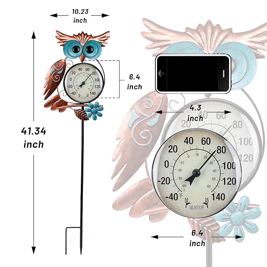MUMTOP Outdoor Thermometer, Owl Outside Decor for Patio, Yard and Garden | No Battery Needed, Waterproof, Indoor and Outdoor, Easy to Read, Gifts Idea