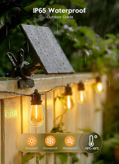 Minetom 79FT Solar String Lights Outdoor Waterproof, 24 LED S14 Shatterproof Bulb, Patio Lights with Remote Type-C Port Timable, 3 Light Modes Dimmable Solar String Lights for Outside, Yard, Camping