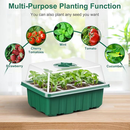 10 Pcks Seed Starter Tray 120 Cells Seed Starter Kit with Humidity Dome, Seed StartingTrays for Seed Seedling Planting Starter, Mini Greenhouse Plant Germination Trays（Green）