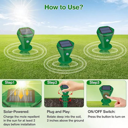 Ultrasonic Mole Repellent Outdoor,Gopher Repeller Solar Powered for Lawn Garden Yard, Mole and Vole Repellent Waterproof, Effectively Repels Gophers Snake Chipmunks Groundhogs