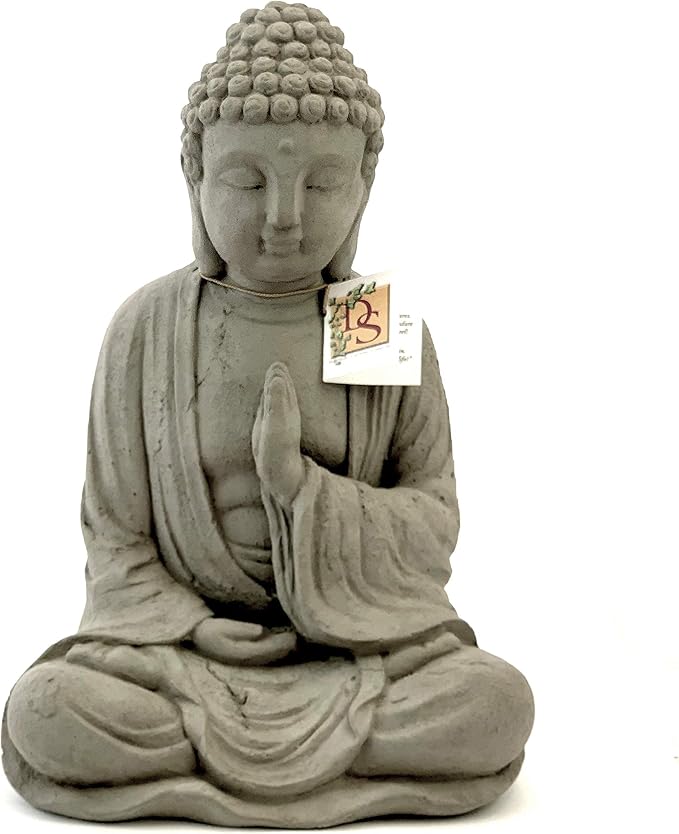 Blessing Buddha Statue: Durable Solid Stone with Distressed Texture. Unique Home Décor, Garden Accent. Sealed for Outdoors. Handcrafted USA. (Antique/Gray)