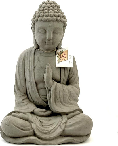 Blessing Buddha Statue: Durable Solid Stone with Distressed Texture. Unique Home Décor, Garden Accent. Sealed for Outdoors. Handcrafted USA. (Antique/Gray)