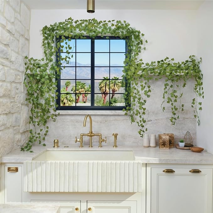 CQURE 72 Pack 504Ft Artificial Ivy Fake Vines,Ivy Garland Greenery Garland Fake Hanging Plants Vines Aesthetic Green Leaves for Bedroom Wedding Party Garden Wall Room Decor…