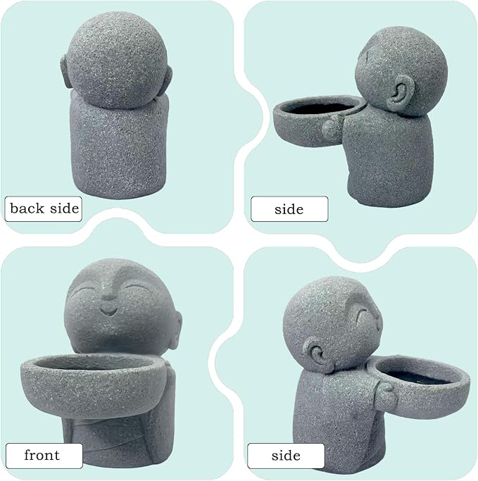 Mini Zen Monk Praying Statue Candle Holder Small Buddha Jizo Figurine Sandstone Feng Shui Sculpture Ornament for Fish Tank Decor Home Garden Good Luck Decoration - Carry Basin