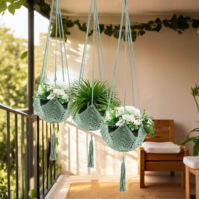 Shappy 2 Pack Boho Macrame Plant Hanger, Large Hanging Planter Plant Holder Pot Hanger Hanging Basket Wall Planters, Plants Lover Gift for Indoor Garden (Classic,Sage Green)