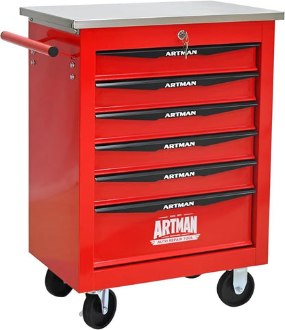 KEIKI 6 Drawers Tool Cart on Wheels,Multifunctional Rolling Tool Chest Tool Storage,Drawers Rolling Tool Trolley Organizer Tool Case for Garage, Warehouse, Workshop, Repair Shop (Red)