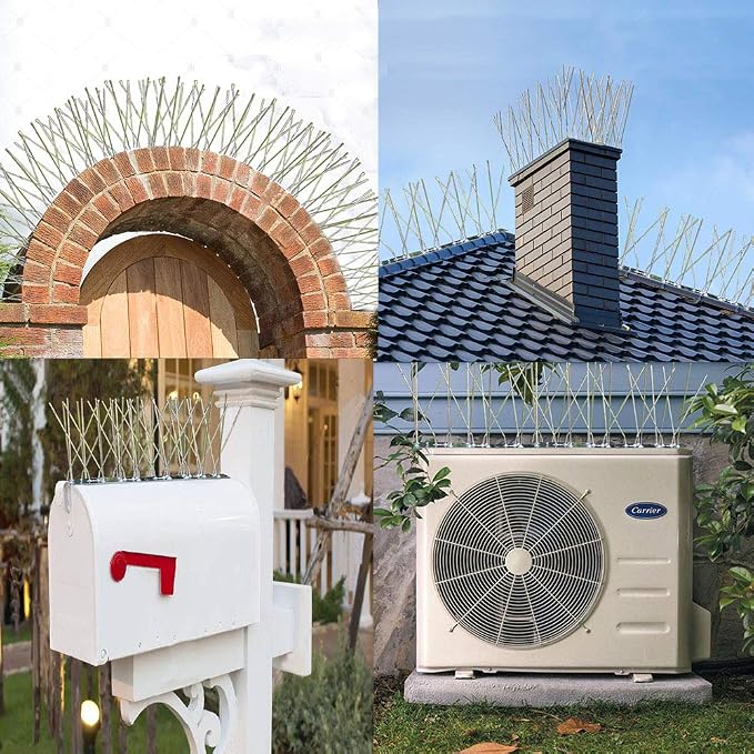 PANGCH Bird Spikes,Stainless Steel Bird Spikes Metal Bird Spikes Fence Spikes Easy to Install - 17 Strips 18.41 Feet Coverage