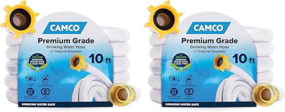 Camco TastePURE 10-Ft Water Hose-RV Drinking Water Hose Contains No Lead,No BPA&-No Phthalate-Features Diamond-Hatch Reinforced PVC Design-1/2” Inside Diameter,Made in the USA (22743),(Pack of 2)