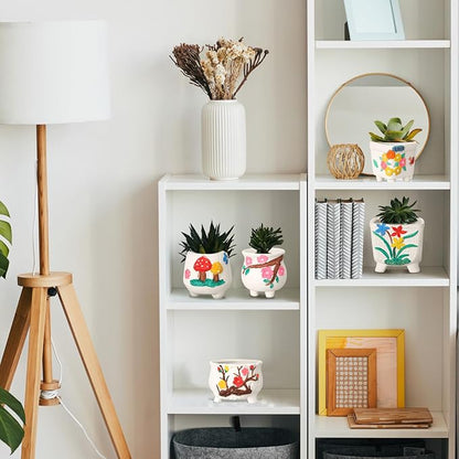 Hushee 12 Sets Ceramic Succulent Planters Paintable Succulent Plant Pots Small DIY Figurines Unpainted Pots with Drainage Hole Color Paints Paintbrushes Palettes