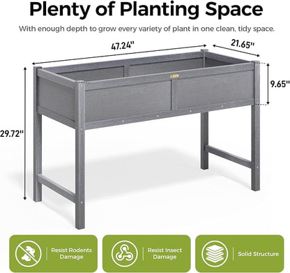 TT Nature HDPE Raised Garden Bed with Legs, 47x22x30 inch Outdoor Elevated Planter Box for Vegetables, Herbs & Flowers, Weather-Resistant Raised Garden Beds for Patio, Balcony & Backyard Gardening