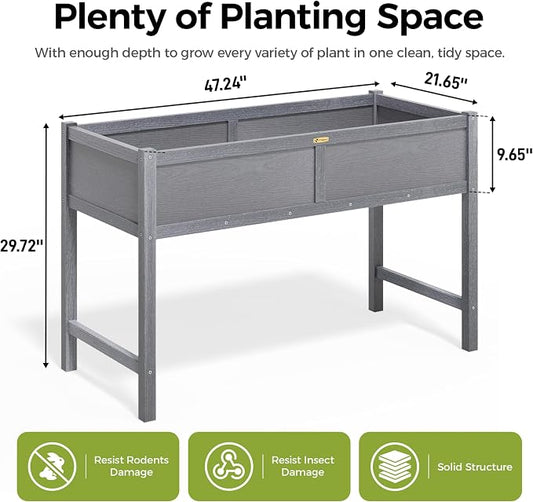 TT Nature HDPE Raised Garden Bed with Legs, 47x22x30 inch Outdoor Elevated Planter Box for Vegetables, Herbs & Flowers, Weather-Resistant Raised Garden Beds for Patio, Balcony & Backyard Gardening