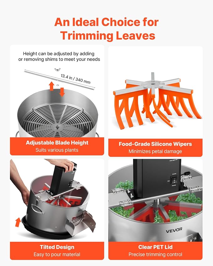 VEVOR Electric Bud Leaf Trimmer, 2-in-1 Manual & Electric, 16 in Bud Trimmer with Stainless Steel Blades, Visual Cutting, Wet & Dry Hydroponic Cutting Machine with Tray, for Plant Buds Flowers