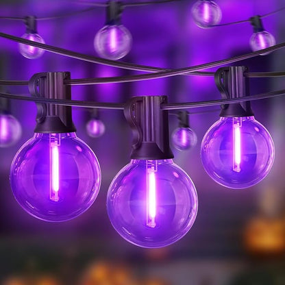 LAMPHOME G40 LED Outdoor Halloween String Lights, 2 Pack 26FT Patio Lights with 12+1 Edison Shatterproof Bulbs(1 Spare), Connectable Outside Lights for Backyard Porch Halloween Christmas Decor, Purple