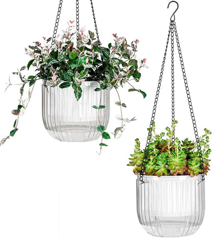 Josteve 6.5 Inch 2 Pcs Self Watering Hanging Planter Indoor Plant Pots Drainage Holes, Outdoor Hanging Planters Flower Pot Basket, Visible Water Level, Plant Hanger Home Decor, Gardening