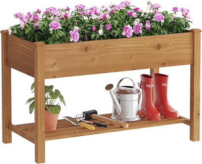 Raised Garden Bed with Legs Elevated Wooden Planter Box Stand Large Planter Stand Box for Fruits Vegetables Flowers with Divider with Bag - 48 * 24 * 30.5IN（Brown）
