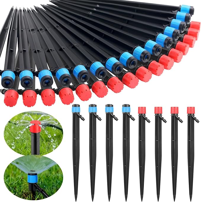 SiliFine 120 Pcs Drip Irrigation Emitters for 1/4'' Drip Irrigation Tubing 60 Irrigation Emitters Sprayer 60 Adjustable 360 Degree Water Flow Drippers for Patio Lawn Garden Watering