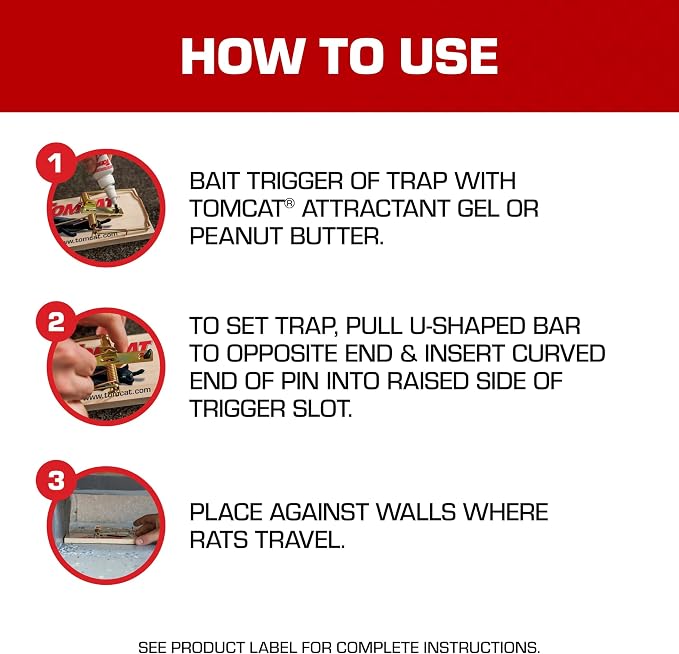 Tomcat Rat Trap (Wooden), 1 Trap | Disposable Non-Chemical Rat Trap for Homes, Garages and Basements, Single Pack