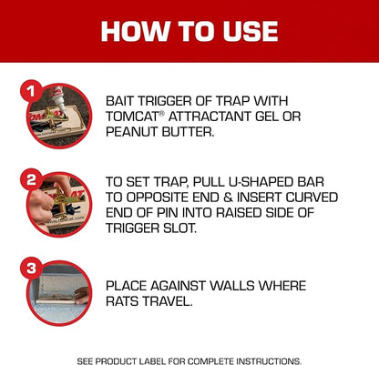 Tomcat Rat Trap (Wooden), 1 Trap | Disposable Non-Chemical Rat Trap for Homes, Garages and Basements, Single Pack